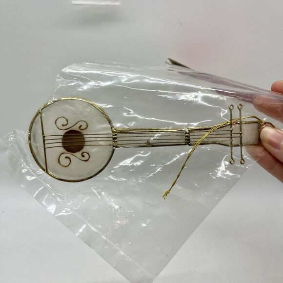 Vintage Capiz Shell Banjo Guitar Christmas Ornaments Instruments Philippines - Picture 5 of 6